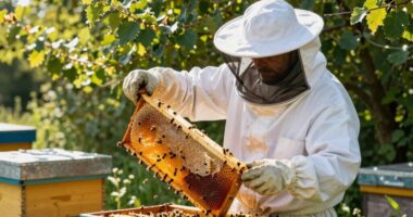 Imkerjacke bei den Bienenstockaktivitäten
