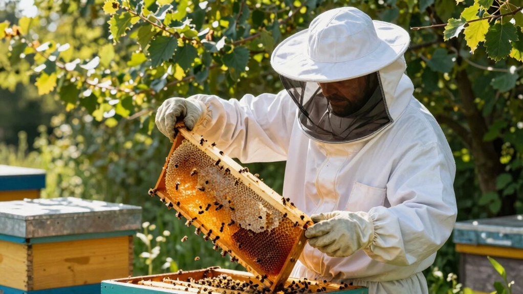 Imkerjacke bei den Bienenstockaktivitäten