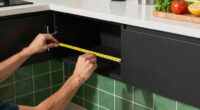 Black, Bold Cabinets and Dramatic Green Tiles Refresh This 2000s Kitchen