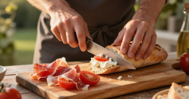 Panino Con Caprino, Pomodori E Prosciutto Crudo